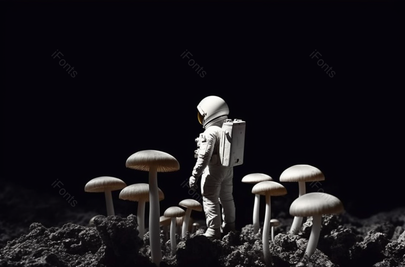 创意微缩摄影蔬菜白玉菇和微型宇航员雕像,高清,摄影图,摄影图片,图片大全,摄影图免费下载